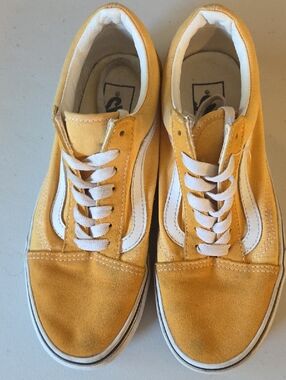 Women's Yellow Suede Low-Top Sneakers with White Stripe